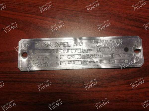 Chassis Identification Plate - Coupe Version - OPEL Kadett (B) - 0