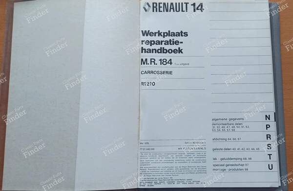 Repair Manual - M.R. 184 - RENAULT 14 (R14) - 7701440249- 1