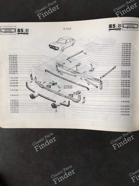Ersatzteilkatalog P.R. 961 - RENAULT 15 / 17 (R15 - R17) - 7701432625- 7