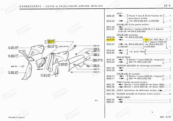 Left rear fender liner sheet metal - PEUGEOT 204 - 851530- 4