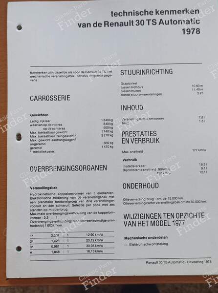 Technical Specifications Manual - Renault Model Lineup, 1978 - RENAULT 12 / Virage (R12) - 6