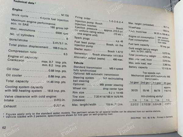 Owner's manual 280SE W108 - MERCEDES BENZ W108 / W109 - 1085843496- 2