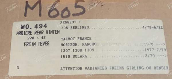 Set of 4 shoes for rear drum brakes - MATRA-SIMCA-TALBOT Rancho - MO.494- 3