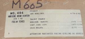 Set of 4 shoes for rear drum brakes - MATRA-SIMCA-TALBOT Rancho - MO.494- thumb-3