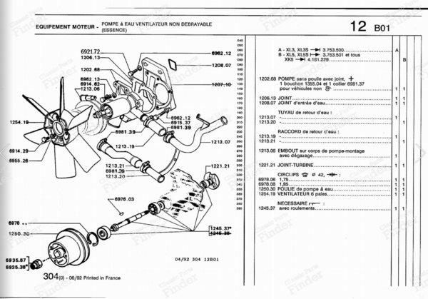 Pompe à eau non débrayable - NEUVE d'origine - PEUGEOT 304 - 1202.68- 6