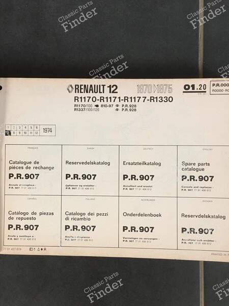 Spare Parts Manual - PR 907 (6th Edition) - RENAULT 12 / Virage (R12) - 7701437674- 1