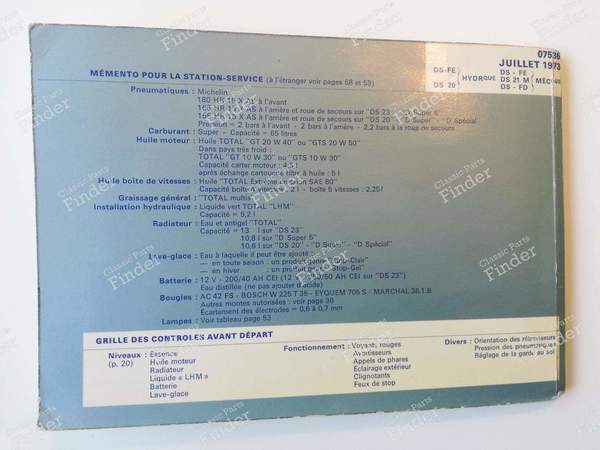 On-board manual - complete 'D range' (except IE) - CITROËN DS / ID - 07536 / ISBN 261751151001- 9