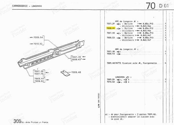 Blech des rechten vorderen Längsträgers - PEUGEOT 305 - 7008.44- 3