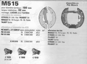 Satz von 4 Bremsbacken für hintere Trommelbremsen - CITROËN LN / LNA - M515- thumb-2