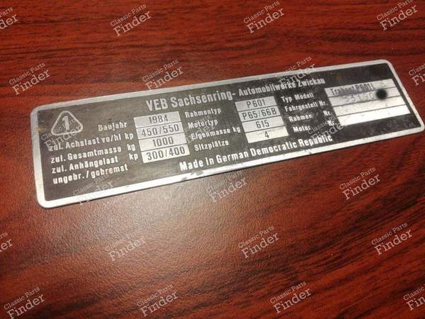Chassis Identification Plate - TRABANT 601 / 1.1 - 1