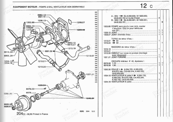 Pompe à eau non débrayable - NEUVE d'origine - PEUGEOT 304 - 1202.68- 7
