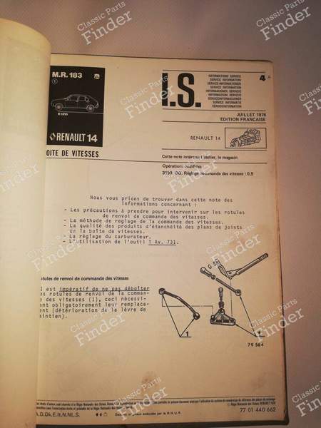 Manuel de réparation M.R. 184 - RENAULT 14 (R14) - 7701440044- 8