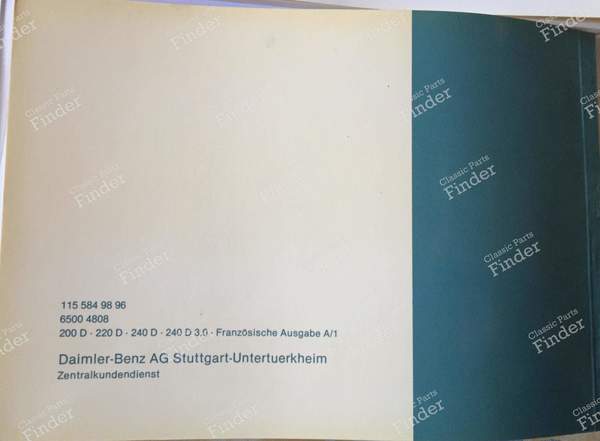 Maintenance manual - MERCEDES BENZ /8 (W114 / W115) - 1155849896 /65004808- 1