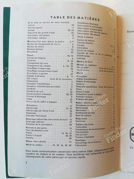 Service manual (in French) - OPEL Kapitän / Admiral / Diplomat - 2871405- 3
