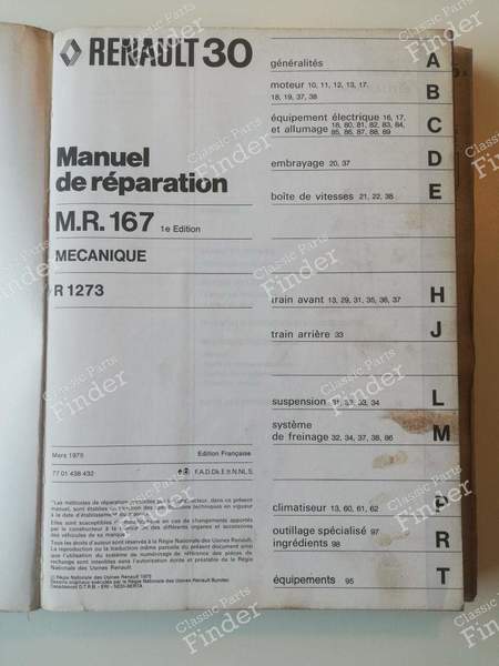 M.R. 167 für R30 V6 - RENAULT 20 / 30 (R20 / R30) - 7701438432- 1