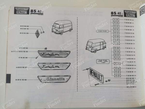 P.R. 884 - Catalogue de pièces de rechange - RENAULT Estafette / Hi-boy / Petit-Panel - 7701435674- 8