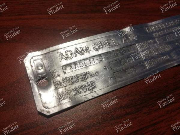 Chassis Identification Plate - Coupe Version - OPEL Kadett (B) - 1