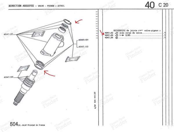 Power steering repair kit - PEUGEOT 504 - 4047.03- 3