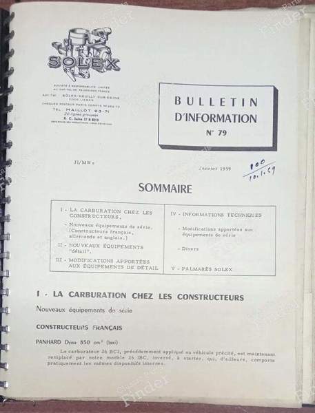 Spezialordner für SOLEX-Vergaser - RENAULT Primaquatre - 1