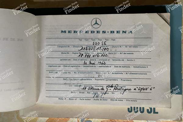 Service history Mercedes 300 SE W112 Coupé - MERCEDES BENZ W111 / W112 (Heckflosse) - 1
