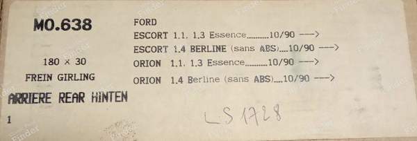 Set of 4 shoes for rear drum brakes. - FORD Escort / Orion (MK5 & 6) - MO.638- 3
