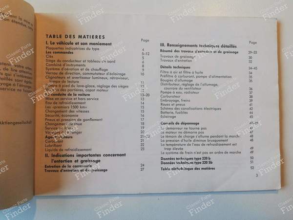 Instructions for use - MERCEDES BENZ W111 / W112 (Heckflosse) - 6440- 1