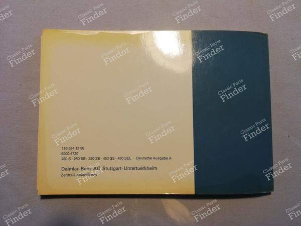 Manuel de bord - Classe S - MERCEDES BENZ S (W116) - A1165841396 / 6500 4720- 6