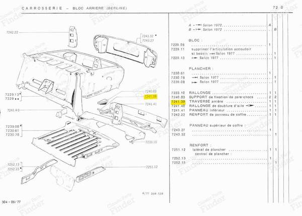 Tôle renfort traverse de plancher arrière - PEUGEOT 204 - 724139- 3