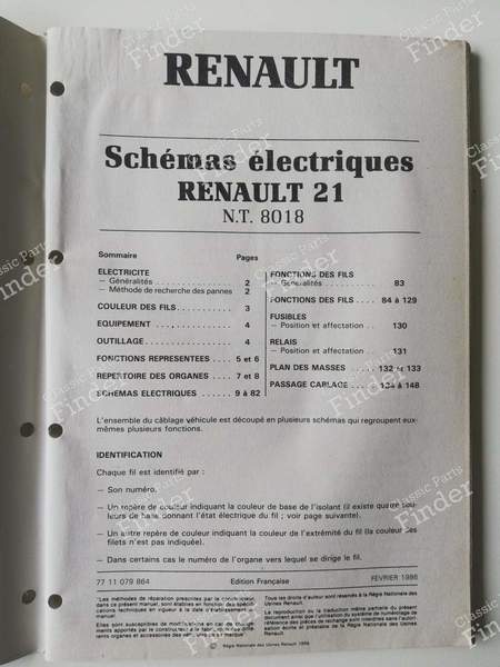 Schémas électriques - N.T. 8018 - RENAULT 21 (R21) - 7711079864- 1