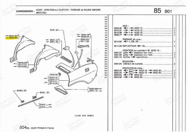 Right rear fender liner sheet metal - PEUGEOT 504 - 8522.29- 4