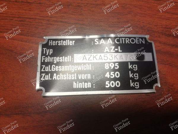 Plaque d'identification chassis - CITROËN 2CV - 0