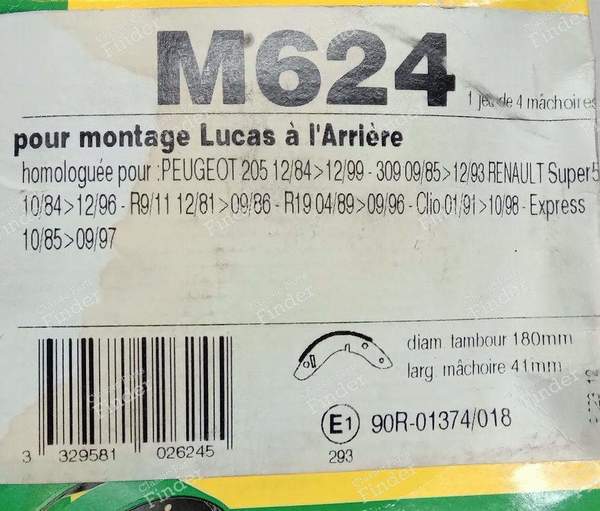Satz von 4 Bremsbacken für hintere Trommelbremsen. - PEUGEOT 205 - M624- 3