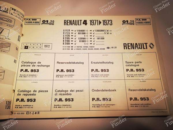 Ersatzteilkatalog - RENAULT 4 / 3 / F (R4) - P.R. 953 / 7701435669- 1