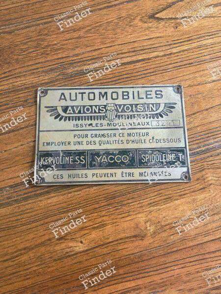 Chassis Plate - AVIONS VOISIN C1 