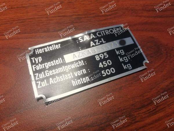 Plaque d'identification chassis - CITROËN 2CV - 1