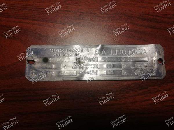 Chassis Identification Plate - Coupe Version - OPEL Kadett (B) - 3
