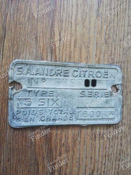 Plaque d'identification chassis - 15 SIX - CITROËN Traction Avant (7 / 11 / 15) - 5