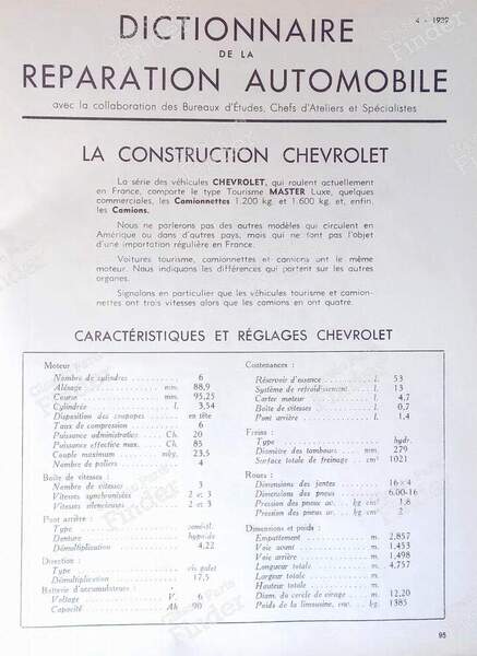 SERVICE 1939 Technical Journal - CHEVROLET Master Pickup (1/2 - 1 1/2 - 3/4 - 1) - Avril 1939- 1