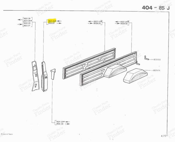 Left interior cab reinforcement upright plate - PICK UP - PEUGEOT 504 - 852128- 4