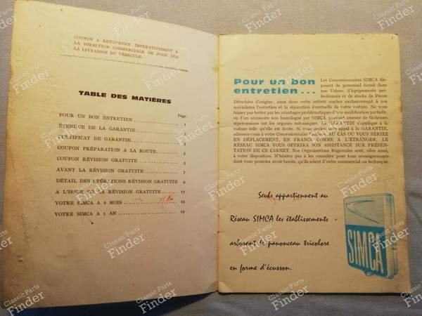 Warranty manual - Sedan & Coupé - SIMCA Coupé 1000 / 1200 S - 2.070.035 / 526539- 1
