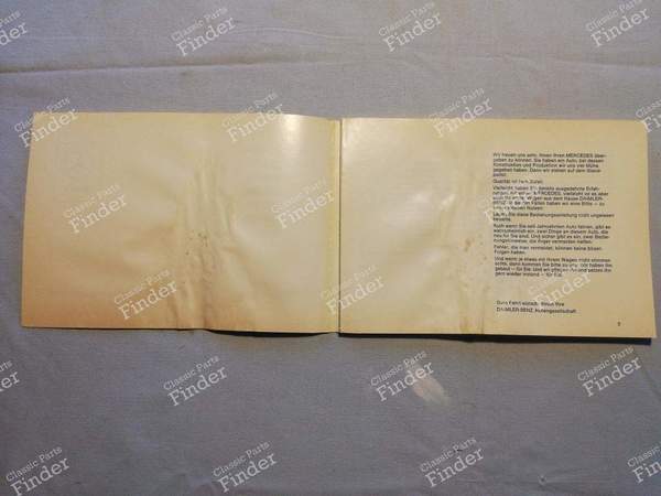 Manuel de bord - Classe S - MERCEDES BENZ S (W116) - A1165841396 / 6500 4720- 1