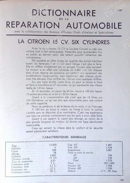 SERVICE 1939 technical review - CITROËN Traction Avant (7 / 11 / 15) - 05/1939- 1