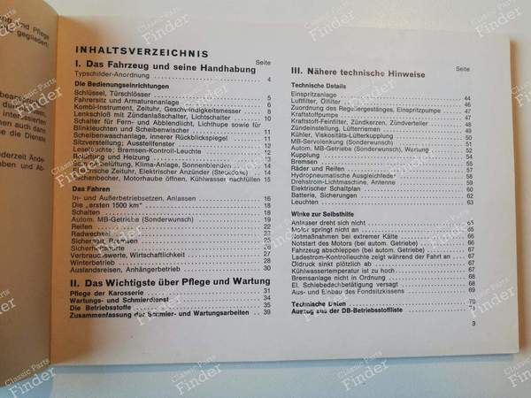 Owner's manual - Version 250 SE - MERCEDES BENZ W108 / W109 - 1085842296- 1