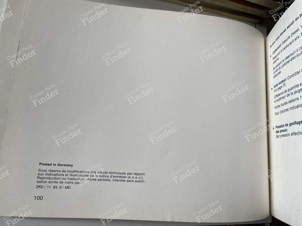 Bedienungsanleitung Dieselmodelle - MERCEDES BENZ W123 - 1235846482- 2