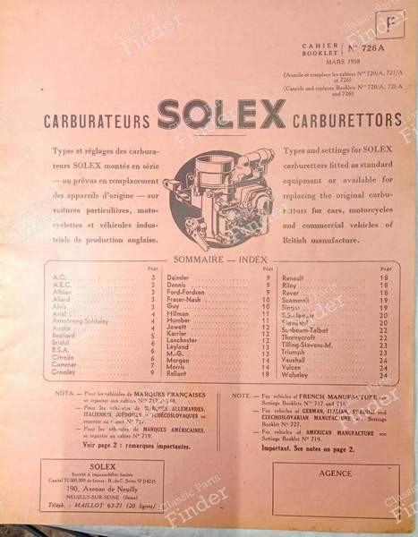 Solex tuning book N° 726A - CITROËN Traction Avant (7 / 11 / 15) - 726A- 0